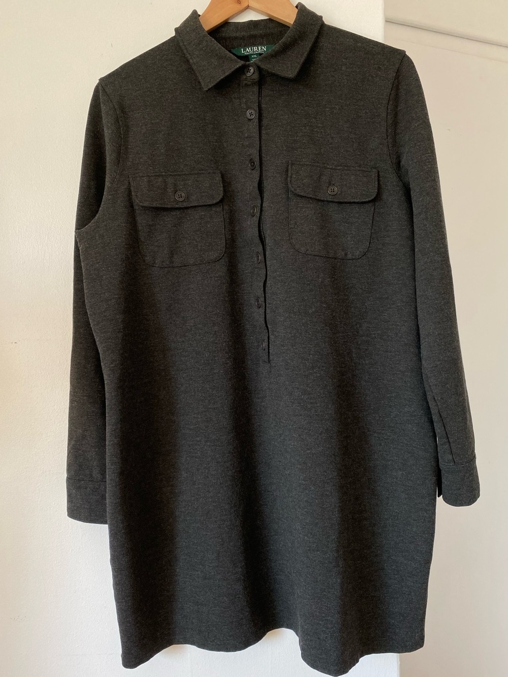 Cozy Lauren by Ralph Lauren Dark Charcoal Long-Sleeve Shirt Dress XXL
